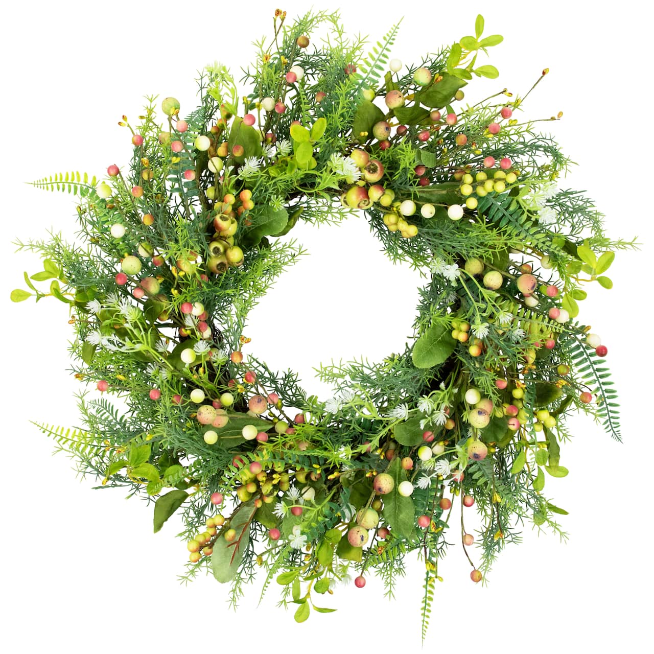 22" Berry & Crabapple Fern Foliage Spring Wreath